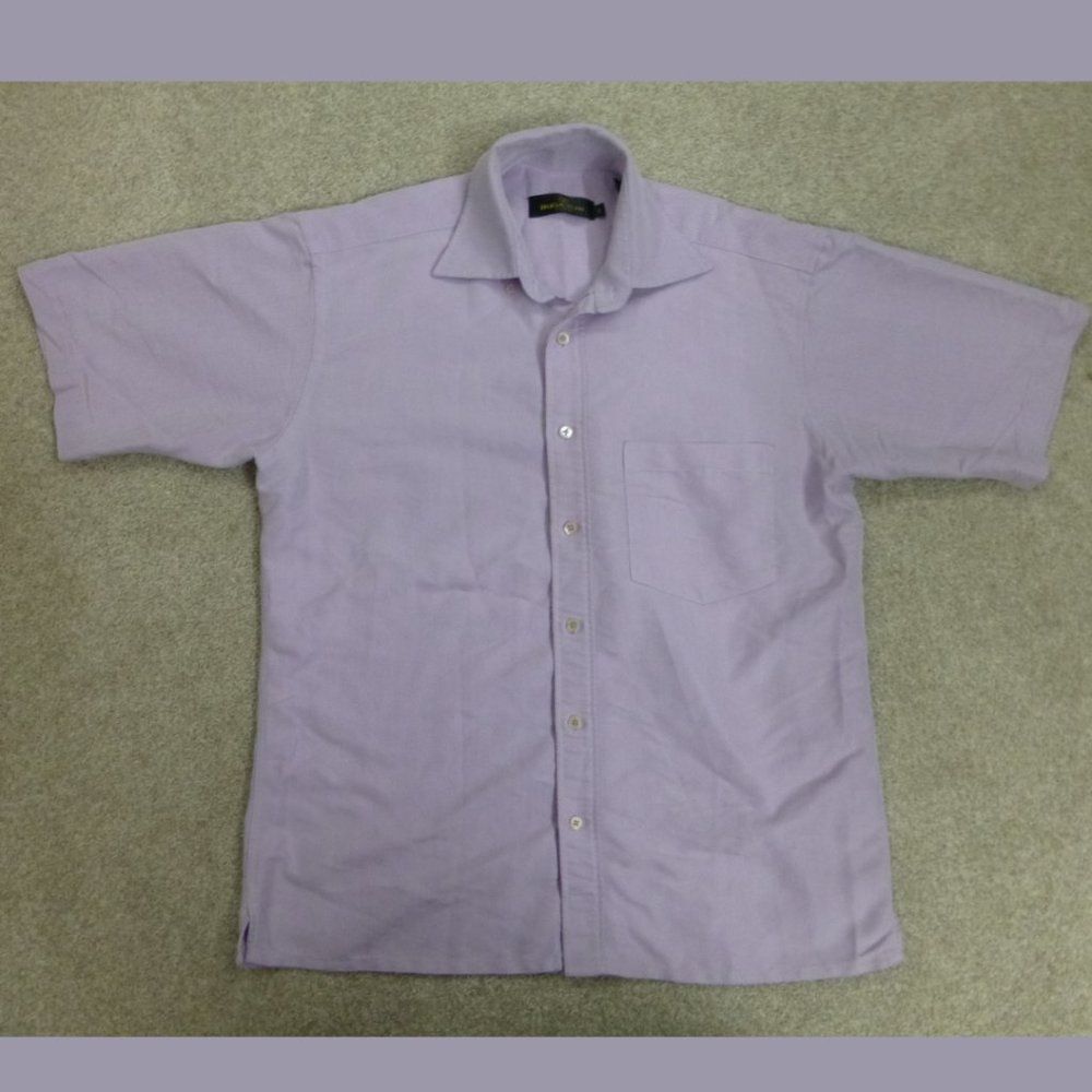 Bugatchi Uomo Short Sleeve With Front Pocket Lavender Button-Up Top (2 Stains)